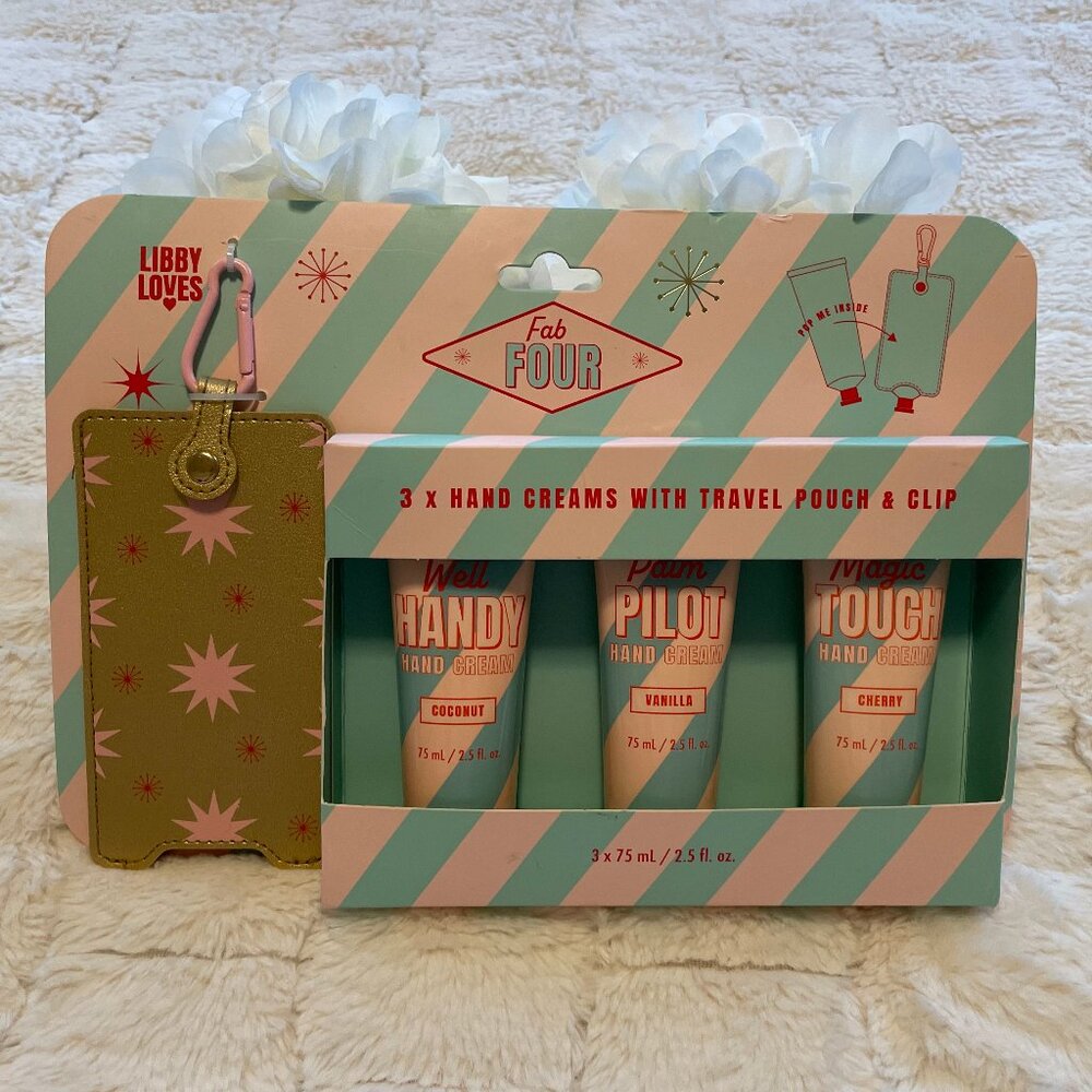 Libby Loves Fab Four 3 x Hand Creams Gift Set with a travel pouch with clip  NWT